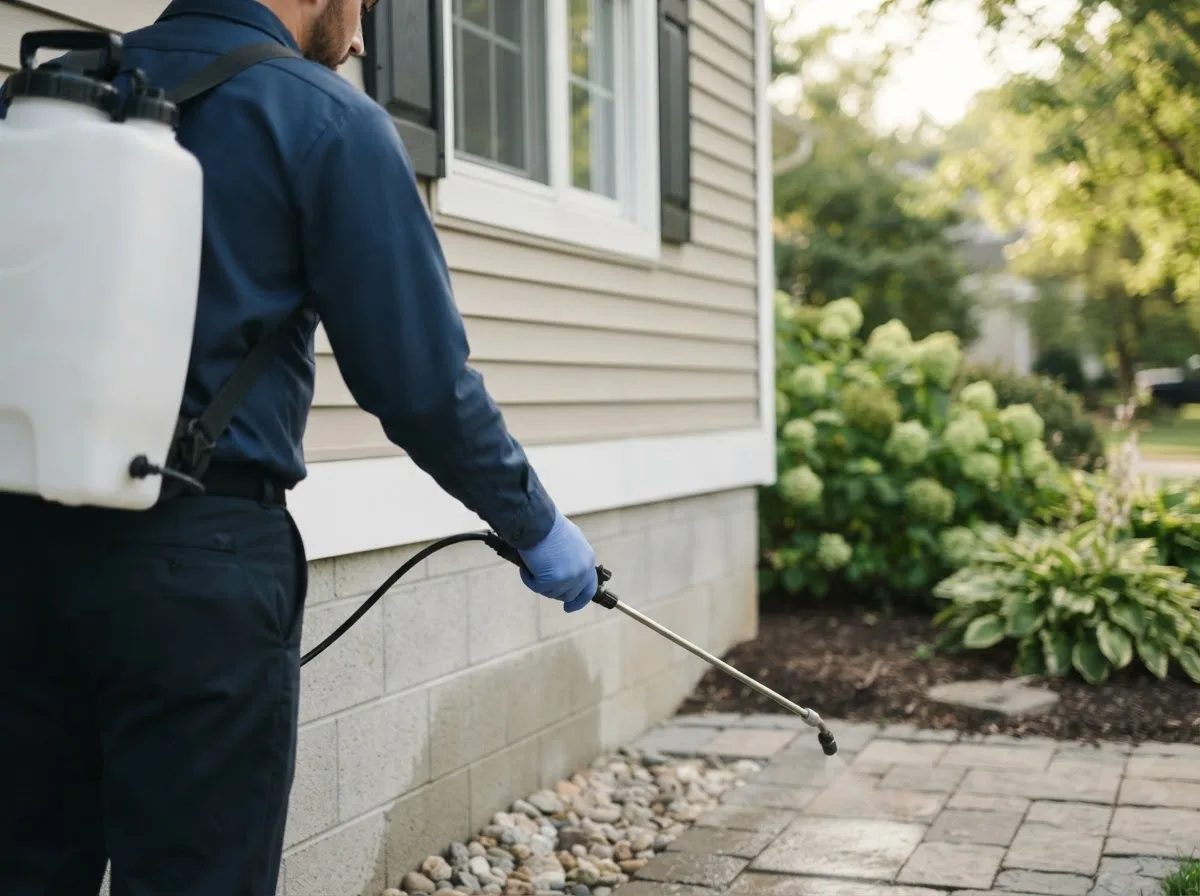 Pest control technician inspecting a home in Donalds, SC